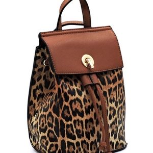 Leopard Drawstring Convertible Backpack Satchel